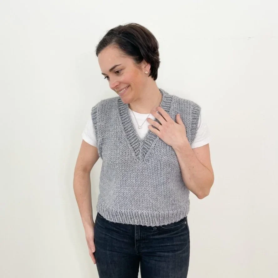 Chunky V-Neck Sweater Vest Knitting Pattern + Video Tutorial | The